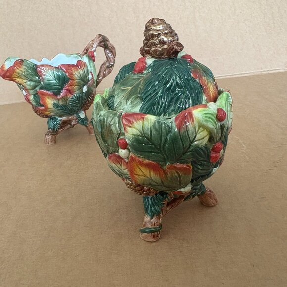 Fitz & Floyd Christmas Lodge Holly Pinecone Sugar Creamer - Picture 13 of 16
